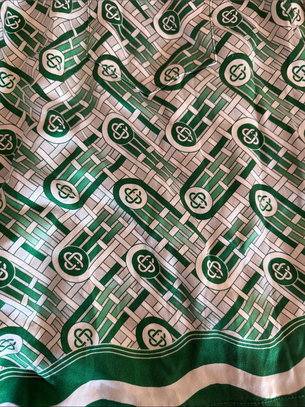 Casablanca Men's Green Patterned Athletic Shorts with Drawcord 100% Silk - Picture 4 of 7